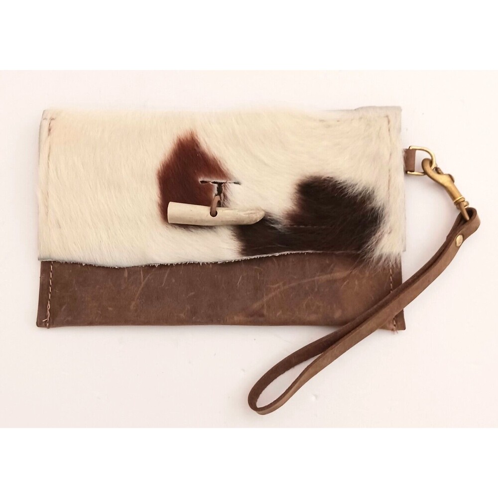 Margaret /Vera Handmade Leather Clutch Wristlet Cowhide Flap Front Bone Toggle